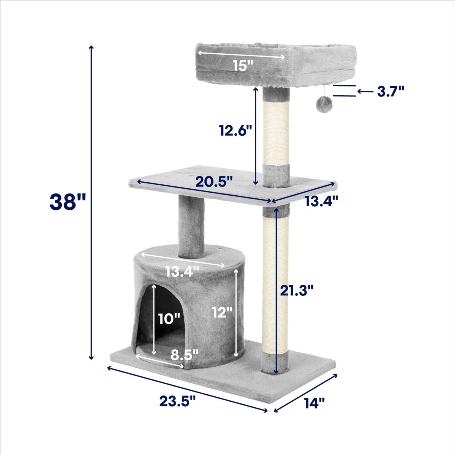 Frisco 38-in Cat Tree With Condo, Top Perch & Toy 3 Frisco 38-in Cat Tree With Condo, Top Perch & Toy - Image 2
