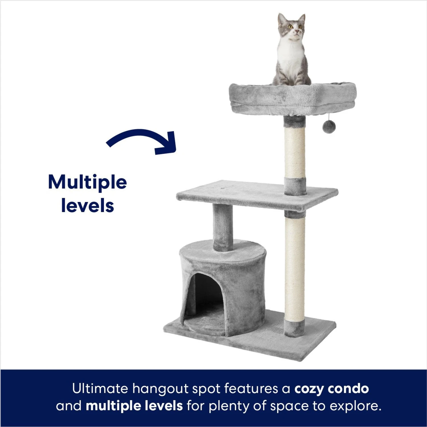Frisco 38-in Cat Tree With Condo, Top Perch & Toy 4 Frisco 38-in Cat Tree With Condo, Top Perch & Toy - Image 3