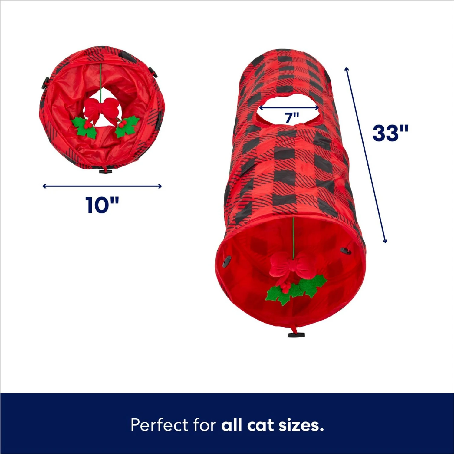 Frisco Holiday Buffalo Plaid Foldable Play Tunnel Cat Toy With Catnip 4 Frisco Holiday Buffalo Plaid Foldable Play Tunnel Cat Toy With Catnip - Image 2