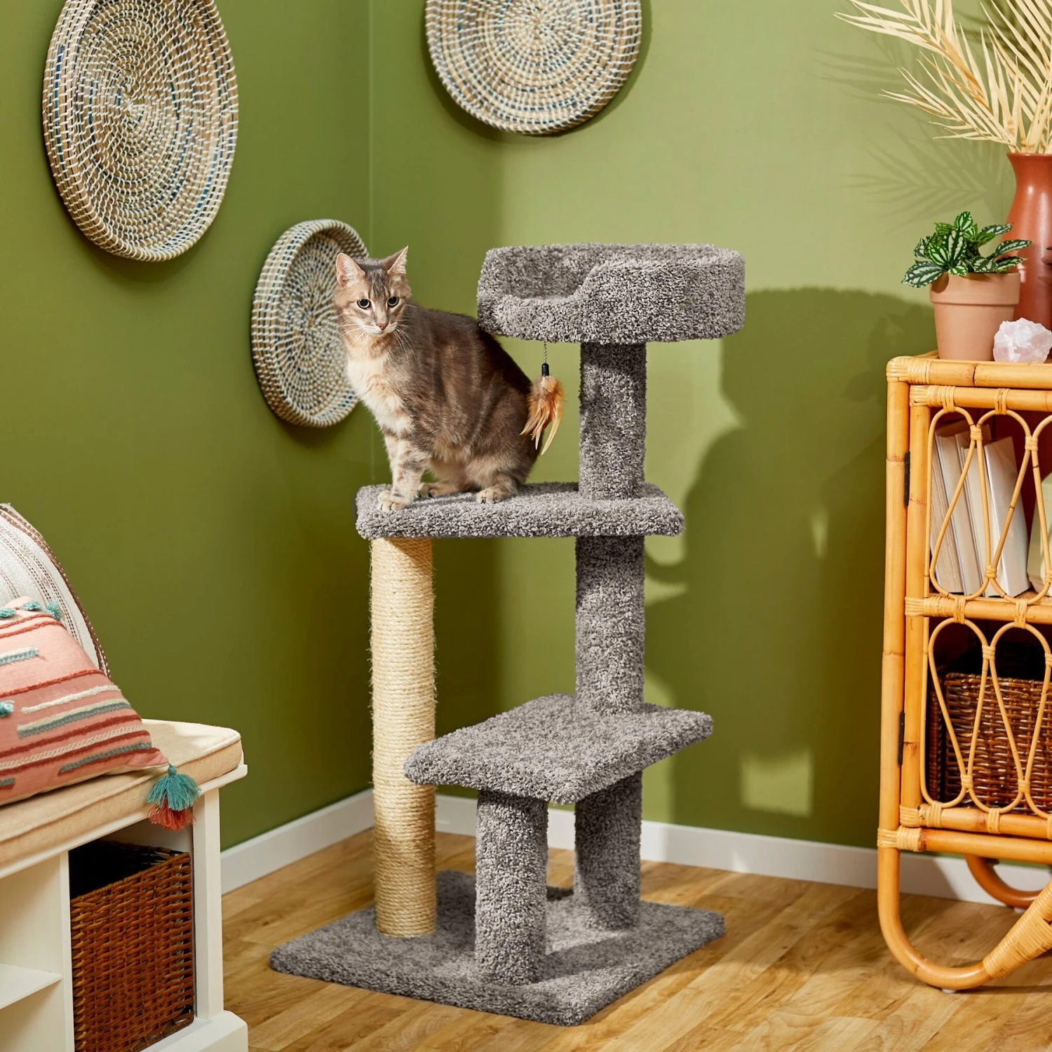 Frisco 41.5-in Real Carpet Wooden Cat Tree 3 Frisco 41.5-in Real Carpet Wooden Cat Tree