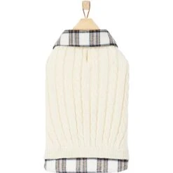 Frisco Cream Cable Knit Dog & Cat Sweater, White/Red Plaid -Frisco 268057 PT4. AC SS1800 V1628740041