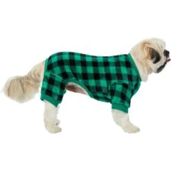 Frisco Dog & Cat Cozy Plush Fleece PJs, Green Plaid -Frisco 268517 PT2. AC SS1800 V1637669565
