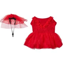 Frisco Red Ruffle Dog & Cat Dress + Headpiece -Frisco 707286 PT4. AC SS1800 V1689278820