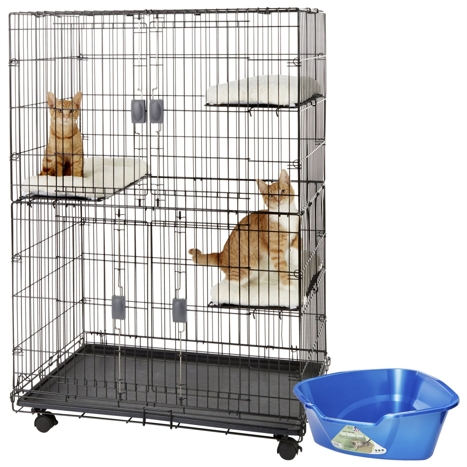 Frisco Collapsible Wire Cat Cage Playpen & Van Ness High Side Corner Cat Litter Pan, Blue 3 Frisco Collapsible Wire Cat Cage Playpen & Van Ness High Side Corner Cat Litter Pan, Blue