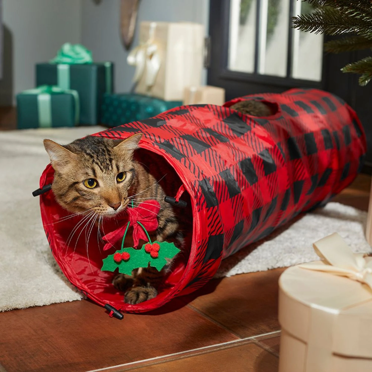 Frisco Holiday Buffalo Plaid Foldable Play Tunnel Cat Toy With Catnip & Frisco Holiday Festive Red Variety Pack Gift Box Cat Toy With Catnip, 14 Count 6 Frisco Holiday Buffalo Plaid Foldable Play Tunnel Cat Toy With Catnip & Frisco Holiday Festive Red Variety Pack Gift Box Cat Toy With Catnip, 14 Count - Image 4